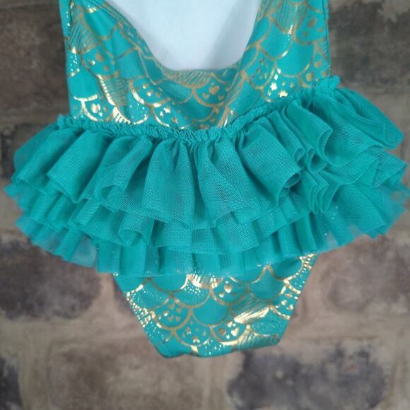 Cat & Jack Tutu Green Gold Swimsuit‎ Girl's Size 18M One Piece Mermaid Summer - Picture 7 of 13